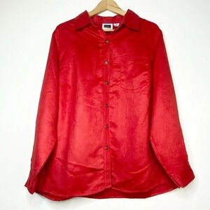 Vintage C.S.T. Sport 18W Red Button Down Blouse Plus Size Suede-Feel Office Top